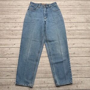 Y2K Bugle Boy Jeans Women's 25 Blue Denim High Rise Tapered Stamp Patch Cotton